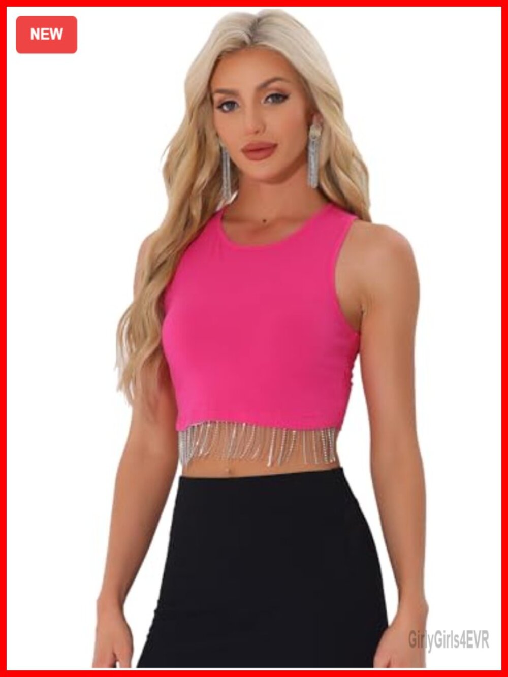 Sparkly Fringe Rhinestone Crop Tank Top Sleeveless